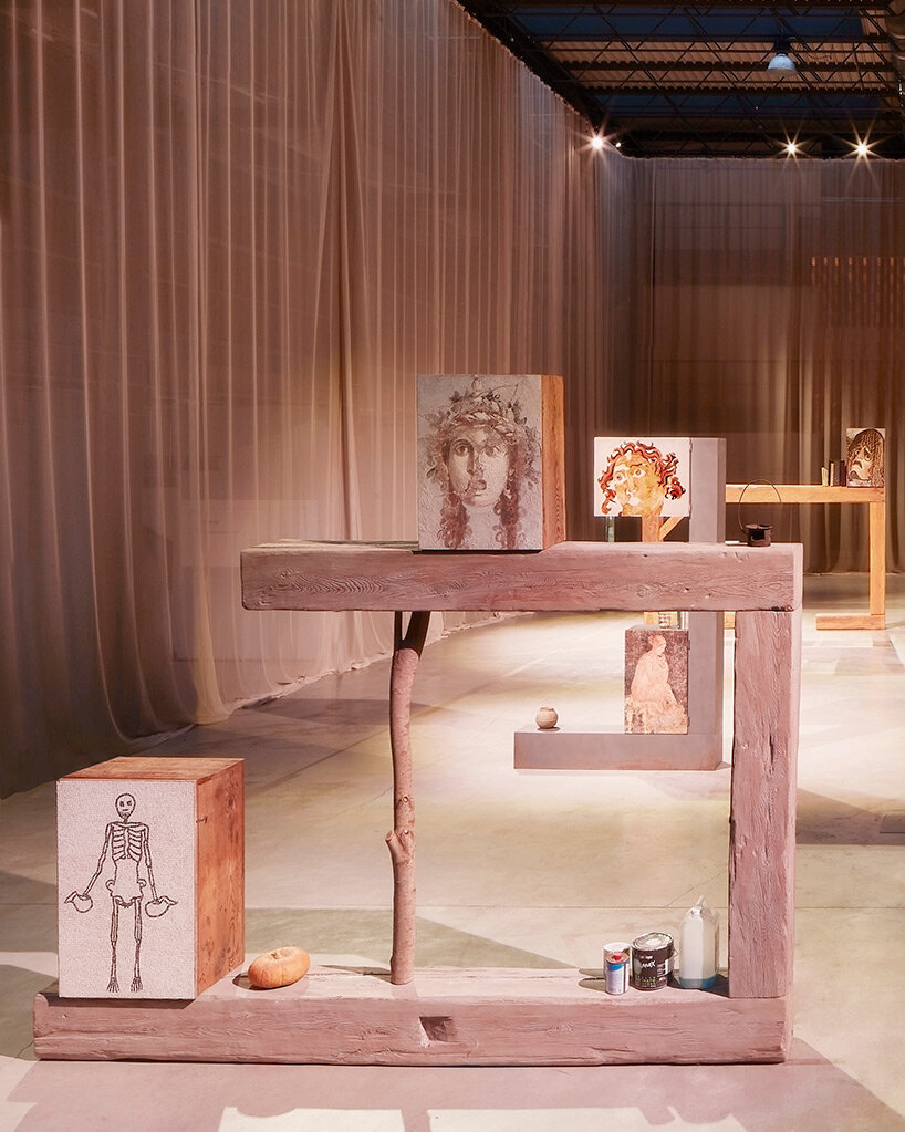 andrea branzi totem-like grandi legni sculptures safeguard milan's nilufar depot