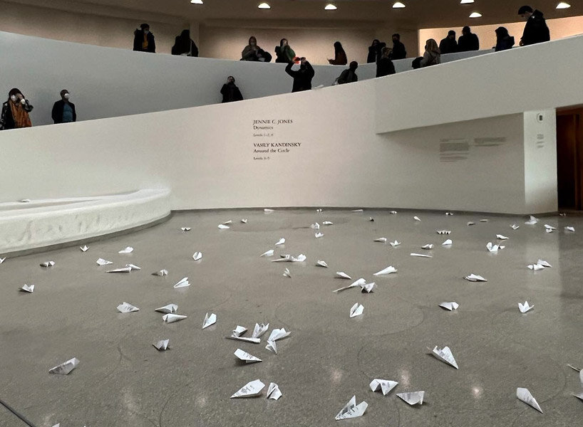350 paper airplanes at guggenheim call no-fly zone in ukraine
