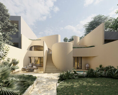 iran-based team group envisions this 'bohem' house as an assemblage of fluid shells