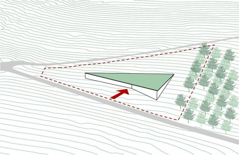 by pushing the façade in, a clear entrance was formed, providing also covering for the outdoor seating area and reducing the solar radiation