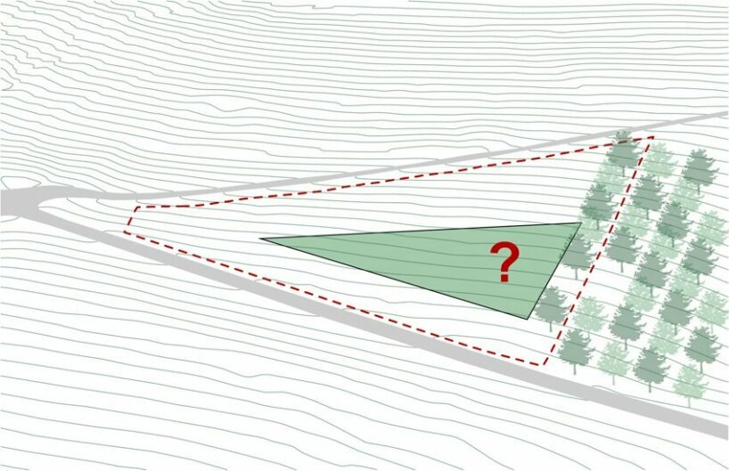 located on a sloping hill among the crossing of two roads and an apple grove