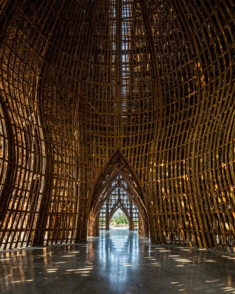 watch VTN’s intricate bamboo welcome center filter sunlight with its sculptural vaulting