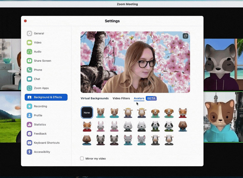 zoom launches ‘avatars’ so users can be a virtual animal in meetings