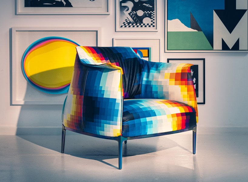 Artist Felipe Pantone adds pixelated patterns to Poltrona Frau’s Archibald armchair
