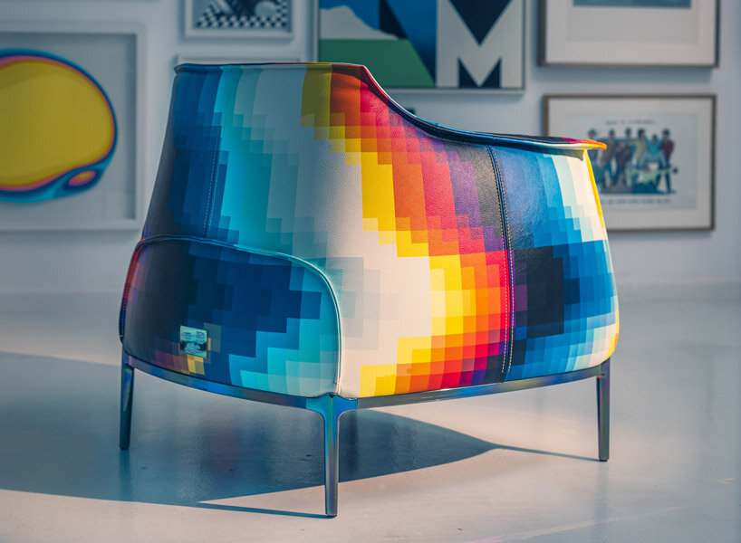 Artist Felipe Pantone adds pixelated patterns to Poltrona Frau’s Archibald armchair