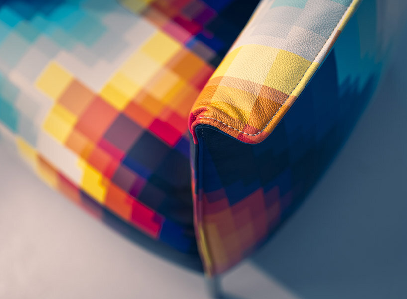 Artist Felipe Pantone adds pixelated patterns to Poltrona Frau’s Archibald armchair