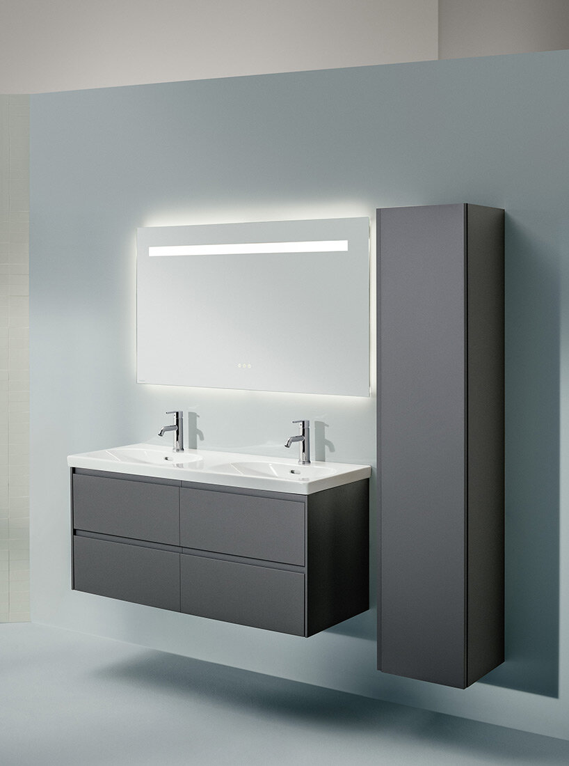 softly and quietly closing doors and pull-outs as well as glass shelves inside the cabinets are standard with LANI, further comfort options and many colour variants are possible.