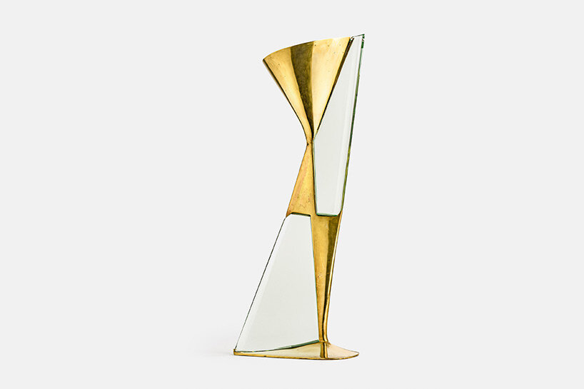 Max Ingrand, Table lamp model 1815, 1957, brass, glass, and varnished metal, 60×31 cm, Galleria Michela Cattai.
