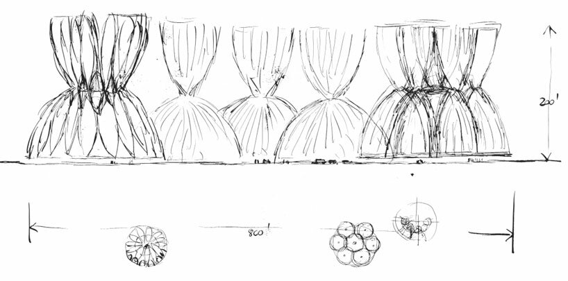 1961 Project General Motors Exhibition Building 1964 World’s Fair, elevation / ink on tracing paper