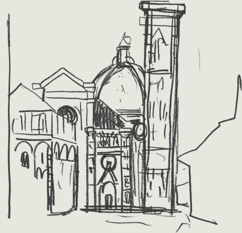 1950 Duomo and Giotto’s Campanile, Florence, Italy / crayon in notebook