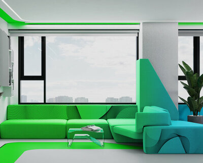 bright color gradients flow through this apartment interior by UR bureau