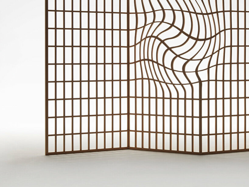 folding screen with a wooden lattice