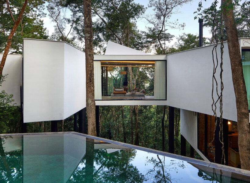 casa açucena rises fifteen meters from the ground and lives within a forest in brazil