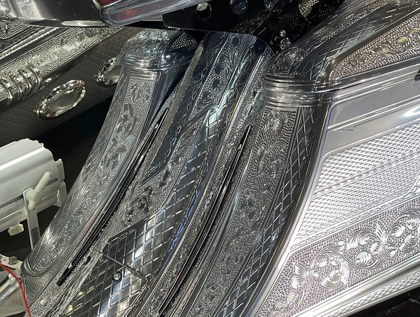 harley davidson with fully engraved metallic body takes tokyo auto salon 2022 by storm