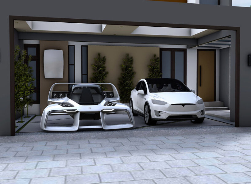 eVTOL LEO coupe is a jet turbine-propelled, 3-seater flying car