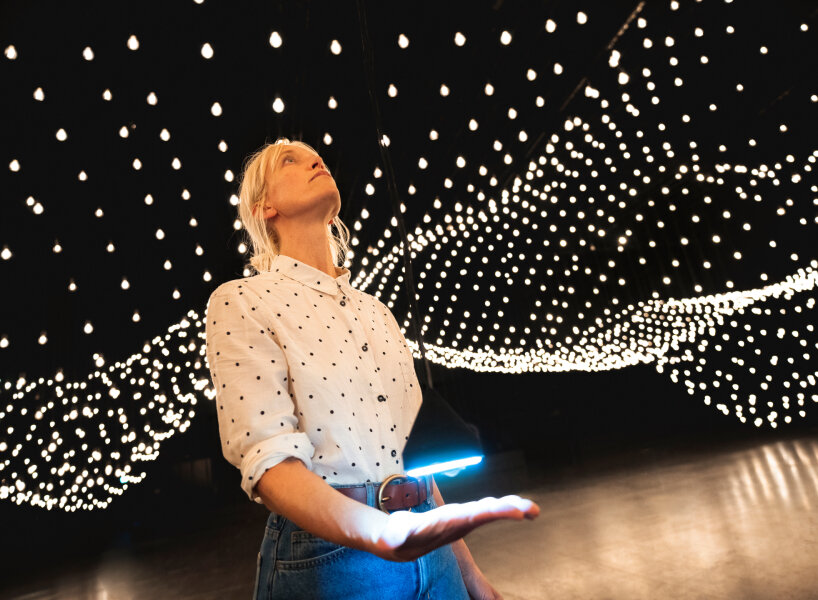 rafael lozano-hemmer's light installation in design miami/basel changes by recording people’s heartbeats