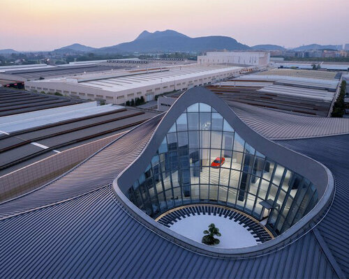 mountain-shaped volumetry informs ceramic tile company headquarters by CROX in china