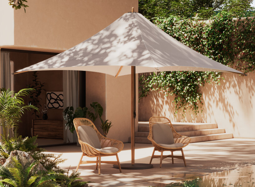 wooden parasol ‘paladin’ designed with a mini skylight on top