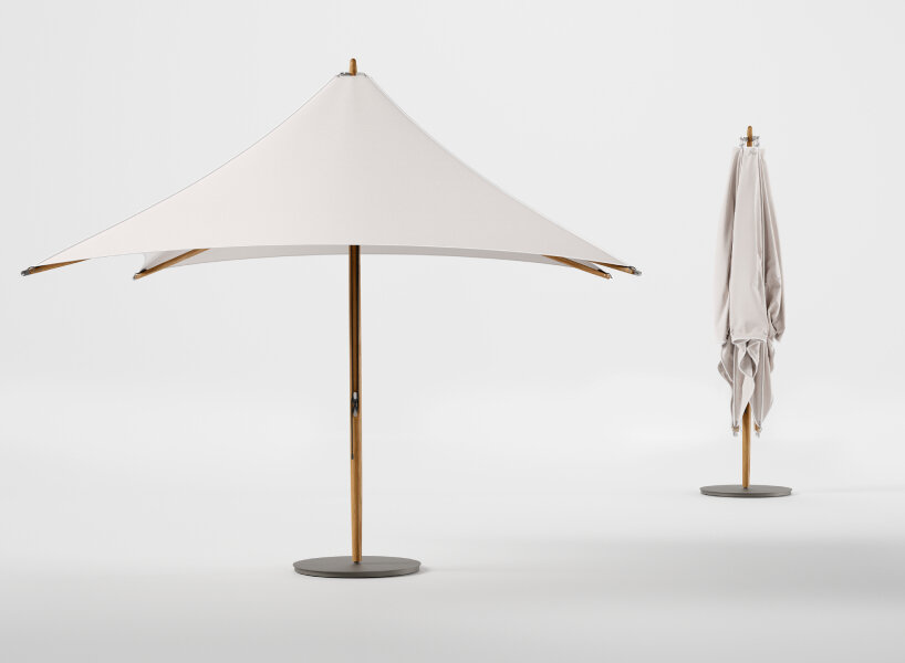 wooden parasol ‘paladin’ designed with a mini skylight on top