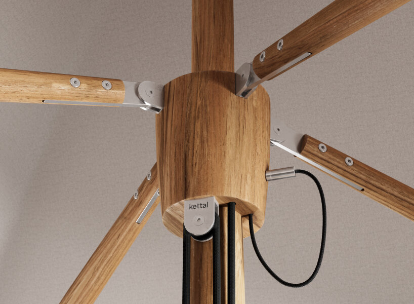 wooden parasol ‘paladin’ designed with a mini skylight on top