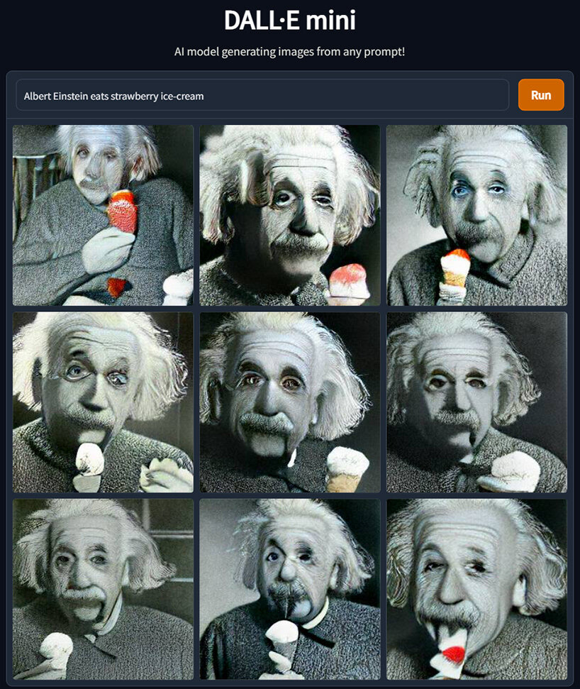 Albert Einstein eats strawberry ice cream