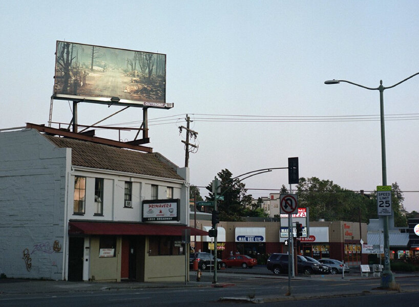 photographer puts up billboards to show drought, homelessness, and wildfires in california