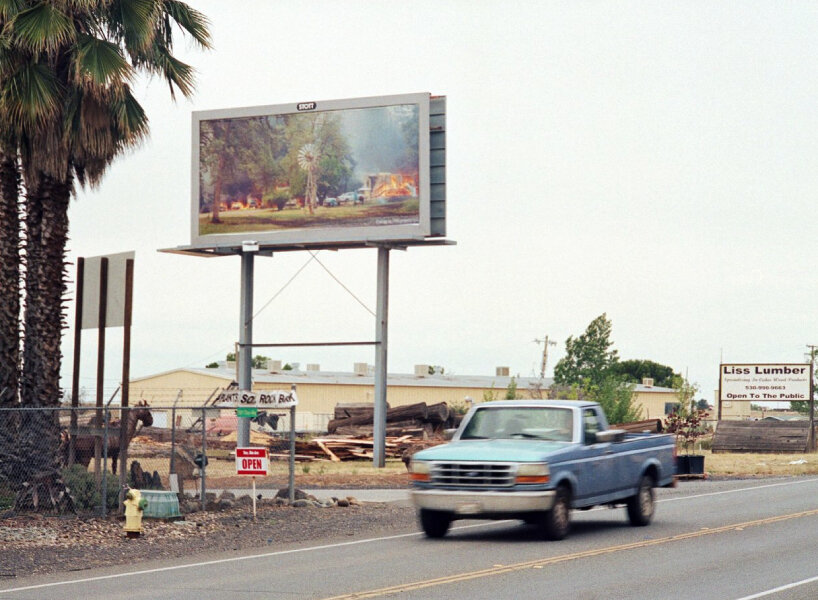 photographer puts up billboards to show drought, homelessness, and wildfires in california