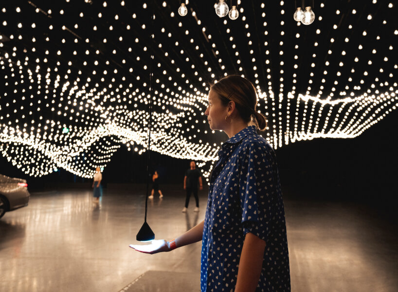 rafael lozano-hemmer's light installation in design miami/basel changes by recording people’s heartbeats