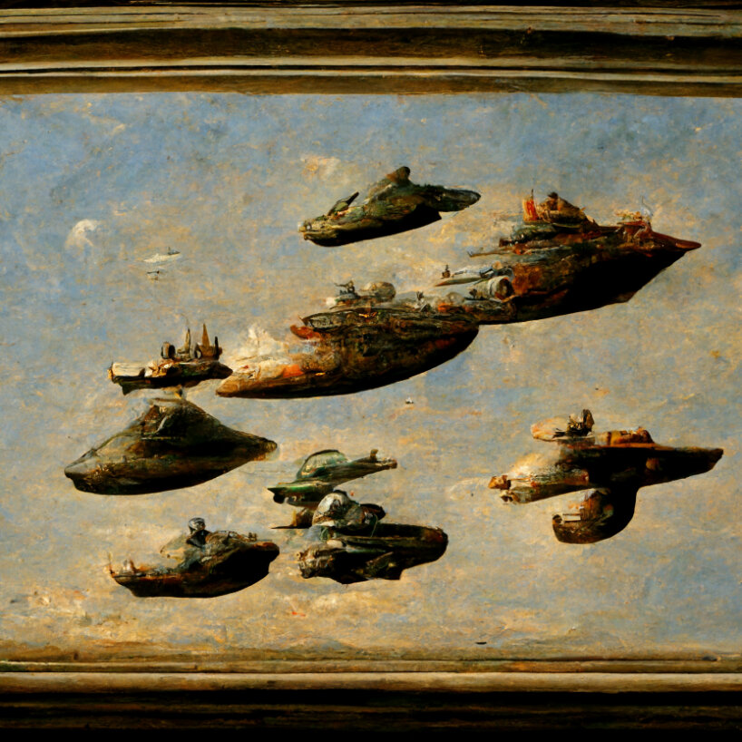 filippo nassetti’s AI designs place spaceships into the painted worlds of bosch and caravaggio