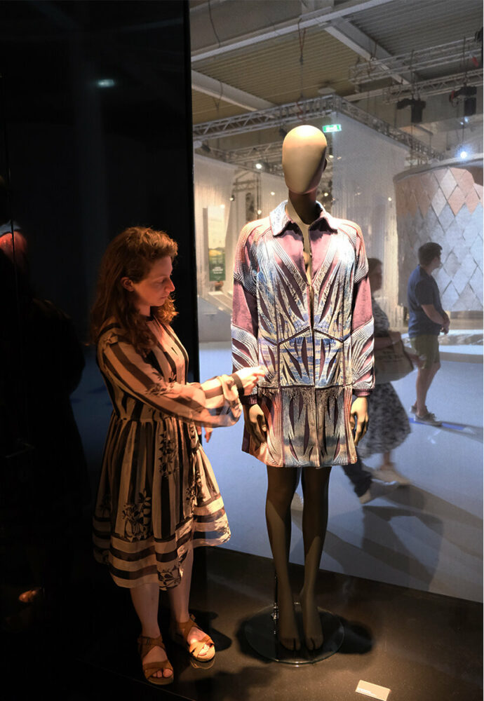 Ganit Goldstein with her printed garment during Milan Design Week 2022