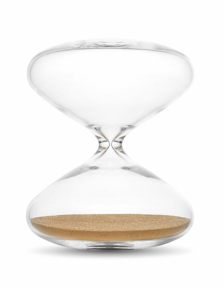 Marc Newson, The Hourglass (Large - Gold), 2012 | borosilicate glass, gold coated stainless steel nanoballs © Marc Newson | photo: Philippe Joner, courtesy Gagosian