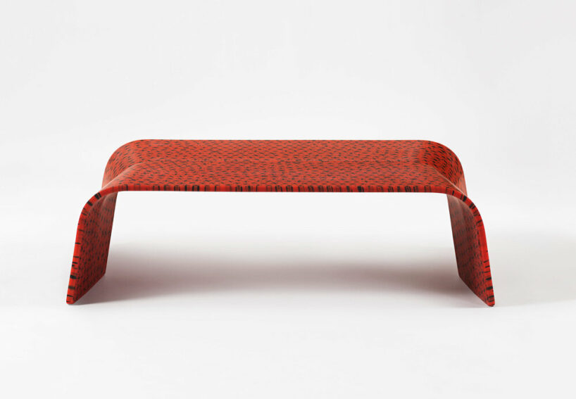 Marc Newson, Murrina Red Low Table, 2017 | murrina glass | 13 3/8 x 47 1/4 x 27 9/16 in / 34 x 120 x 70 cm © Marc Newson | photo: Robert McKeever, courtesy Gagosian