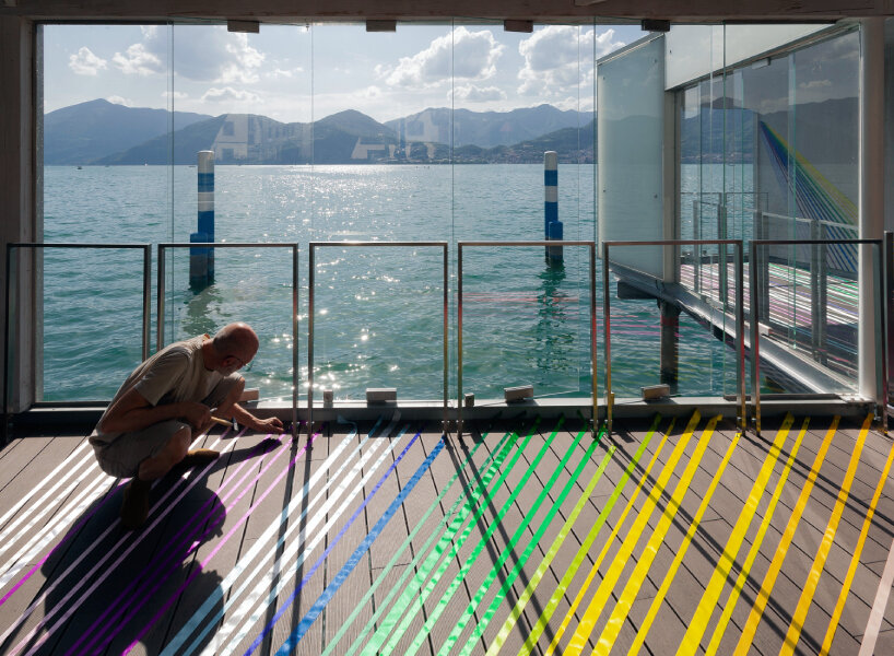 stefano arienti's rainbow strips explore the concept of drawing with light