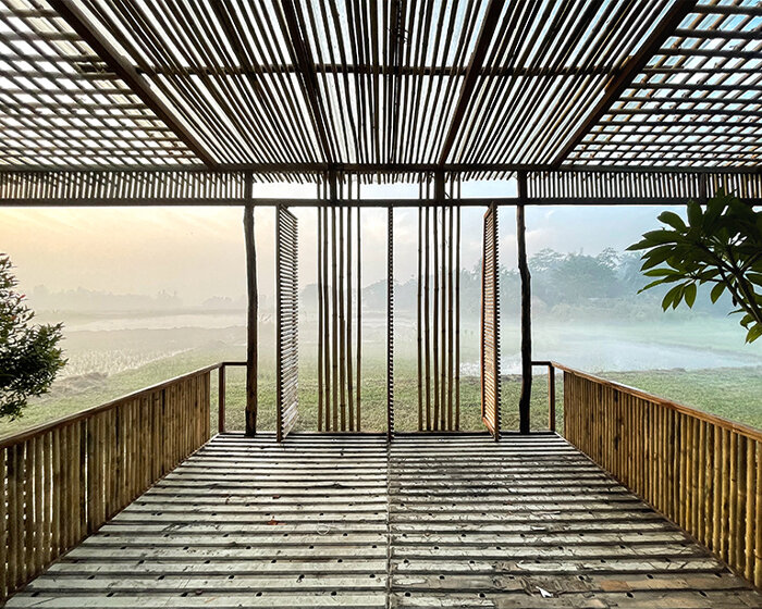 made of wood + bamboo, this restaurant pavilion in bangladesh adapts to monsoon season