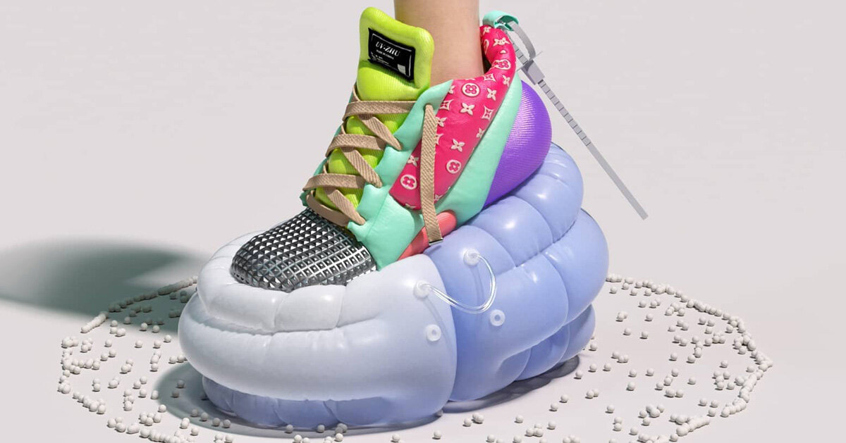 inflatable concept shoes are layered with daily objects in UV-Zhu’s ...