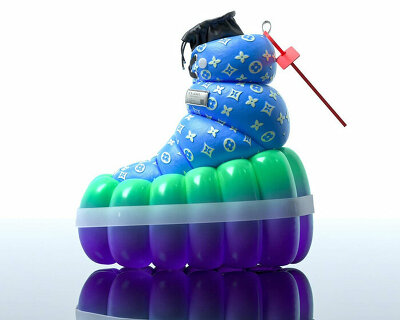 inflatable concept shoes are layered with daily objects in UV-Zhu’s fashion metaverse
