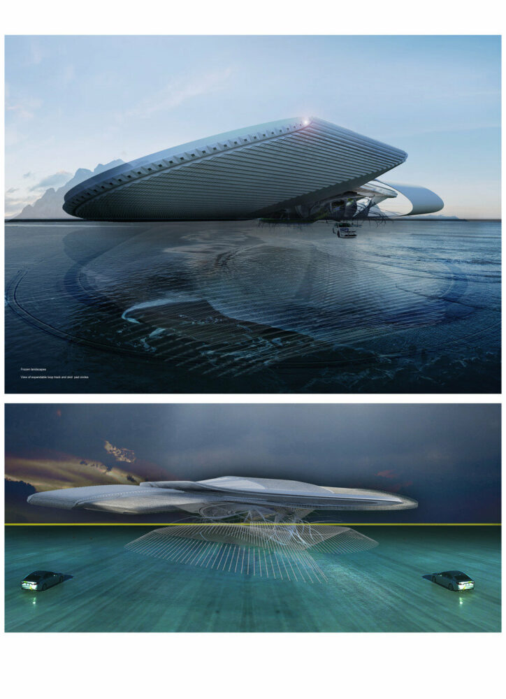 elevated race track solar panels 