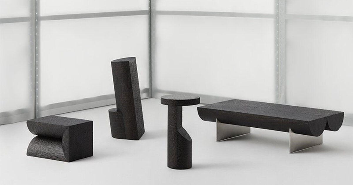 ren hongfei’s monolithic stools embrace organic forms of wood logs