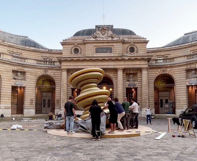 bina baitel’s gilded inflatable fountain occupies historic courtyard at monnaie de paris
