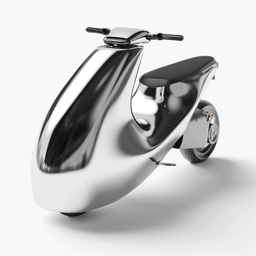 bandit9's retrofuturistic metallic e-scooter slips wittily through
