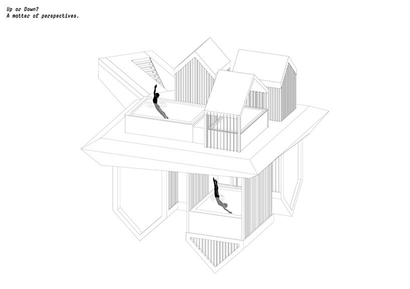 noa* defies gravity in the dolomites with its inverted ‘hub of huts’ spa