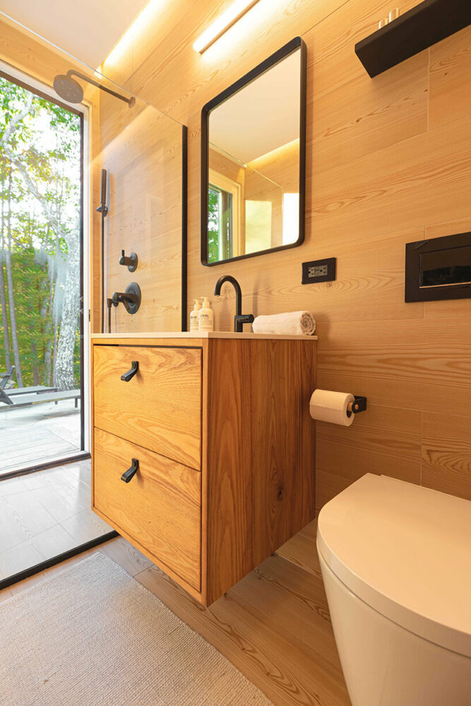 ‘cabana’ is a cantilevered, modernist retreat perched on a forest cliff in rhinebeck, NY