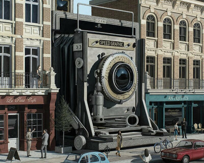 jeff bartels monitors people with hyperrealistic paintings of vintage cameras