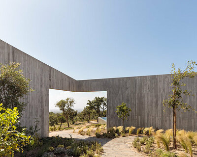 geometric cut-outs frame atlantic views for aires mateus' concrete 'pa.te.os' in portugal