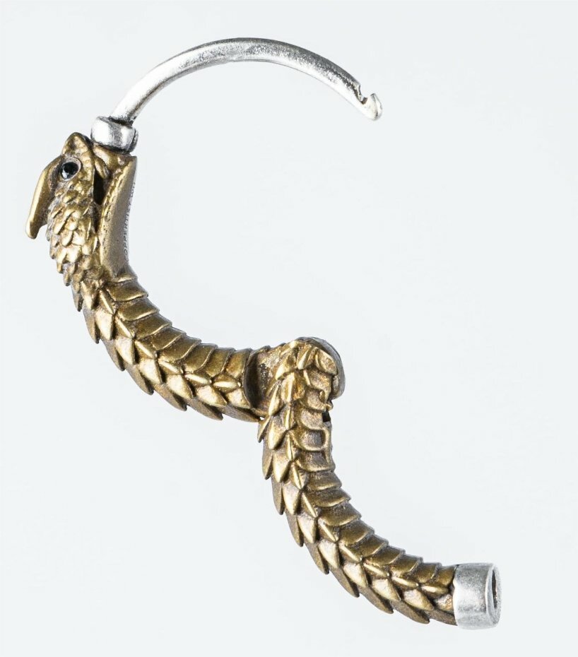 brass rattlesnake earrings by coppertist.wu embody ancient symbol of hope + eternity