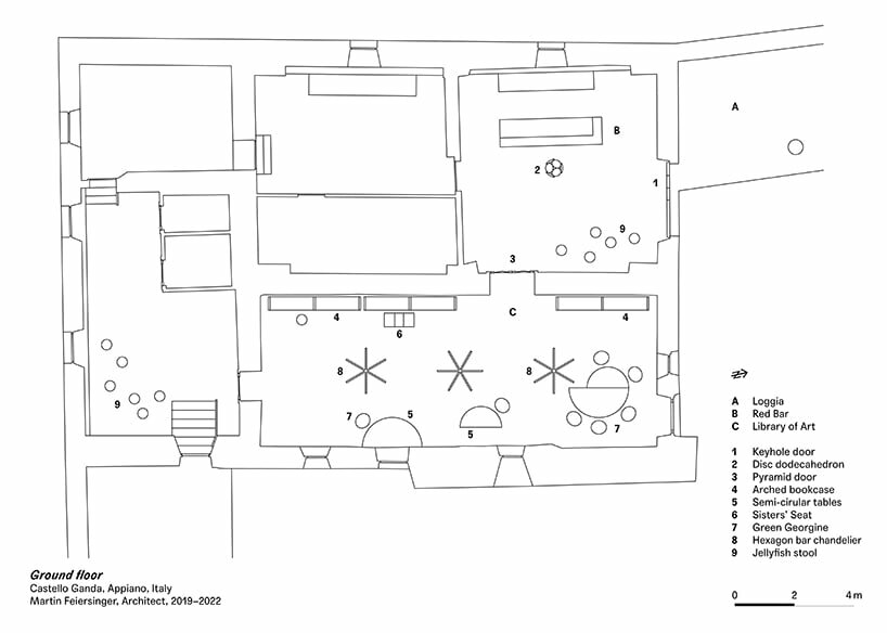 floor plan of Castello Ganda Art Library
