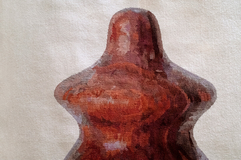 odabashian weaves edgar orlaineta's biomorphic sculptures into gobelin-style tapestries