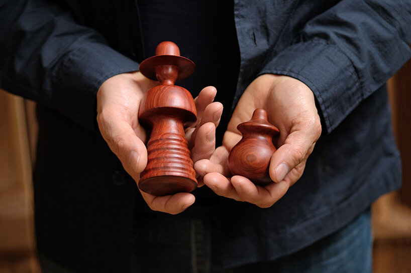 odabashian weaves edgar orlaineta's biomrphic sculptures into gobelin-style tapestries