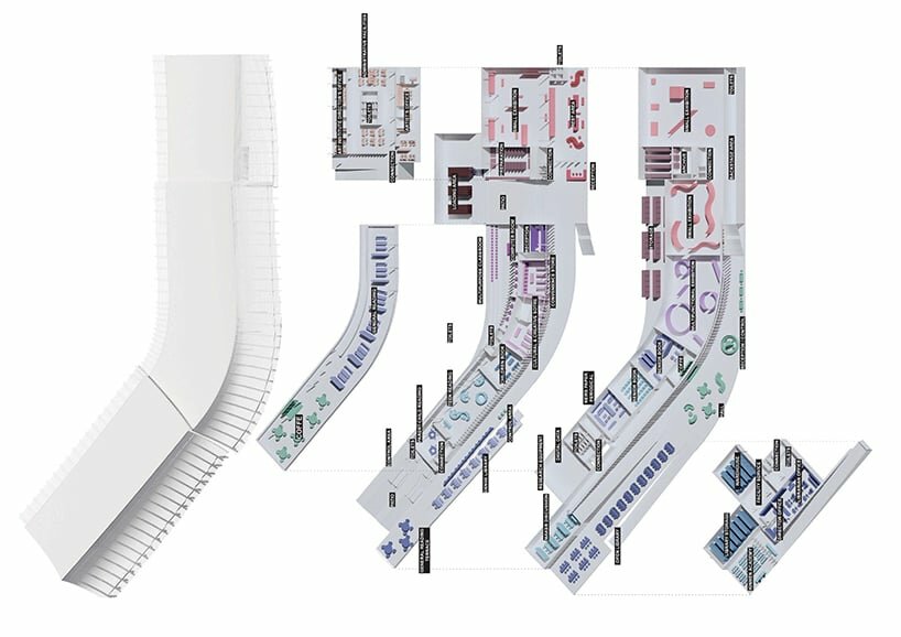 exploded axonometric drawing of the full building