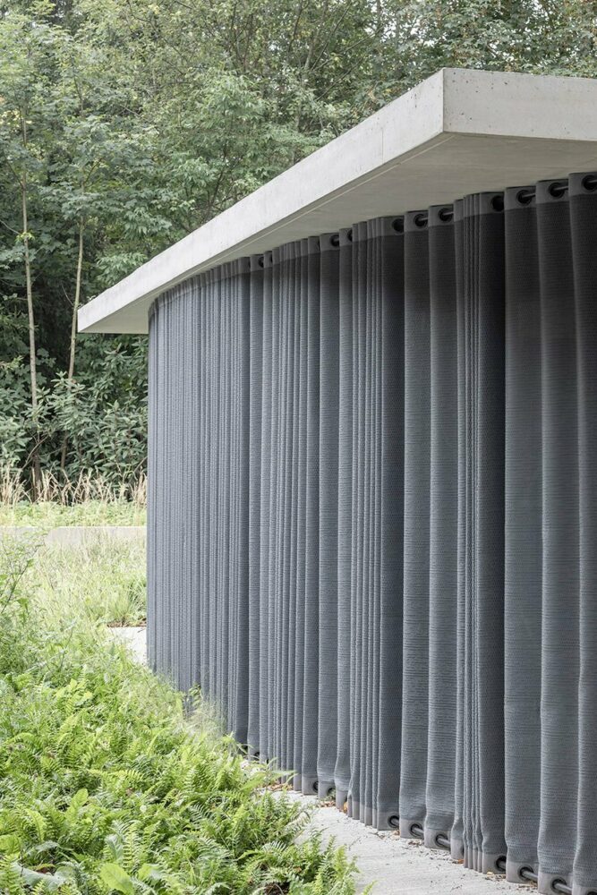 a waterproof curtain wraps around the garage